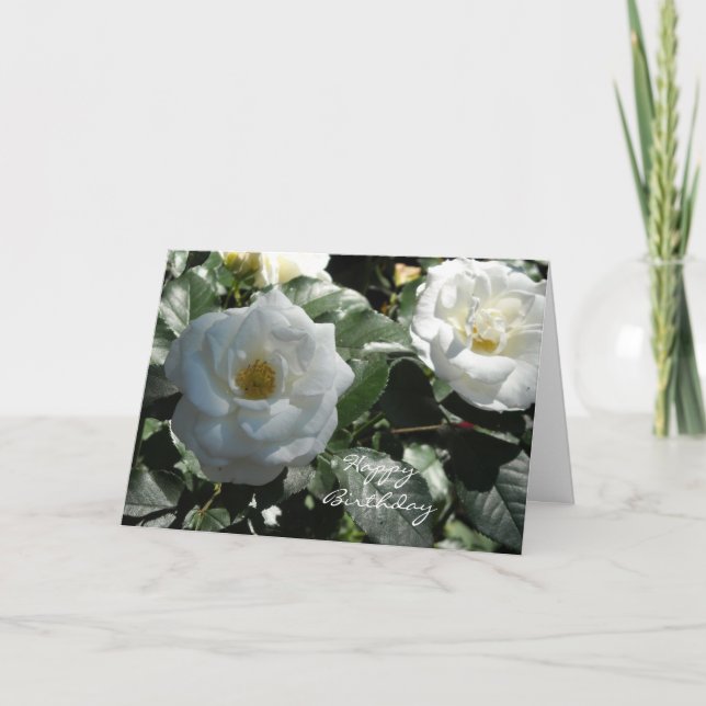 Carte Anniversaire Rose Blanche Élégante (Devant)