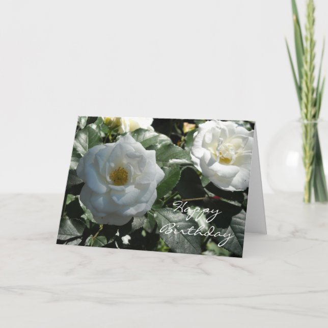 Carte Anniversaire Rose Blanche Élégante (Devant)