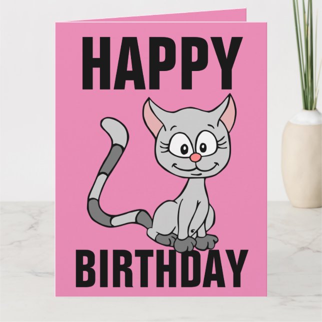 CARTE ANNIVERSAIRE rose CHAT MIGNON (Devant)