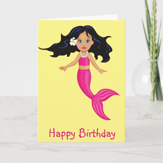 Carte Anniversaire rose d'art de fille de sirène (Devant)