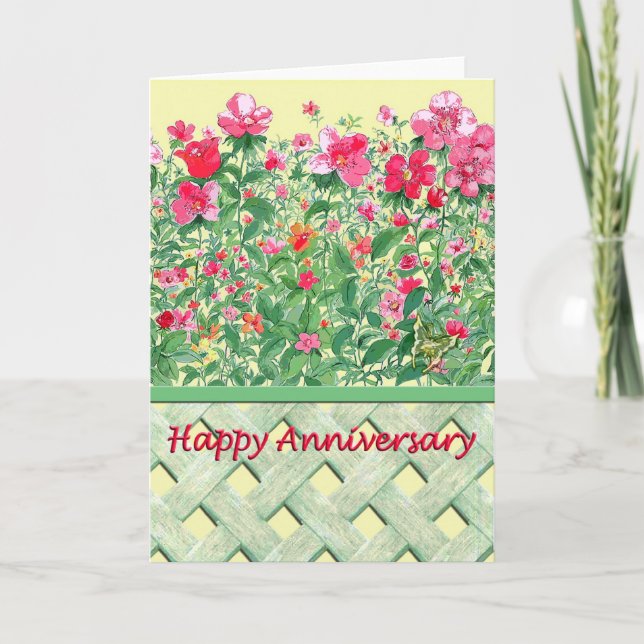 Carte Anniversaire rose et vert de frontière de fleur (Devant)