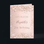 Carte Anniversaire rose or blush parties scintillant pho<br><div class="desc">Une carte pour un 21e anniversaire féminin et glamour (ou tout âge). Un arrière - plan rose à l'aspect faux métallique et à la fausse parties scintillant. Le texte : Le nom est écrit en or rose foncé avec un grand script de style à la main moderne. Personnalisez et ajoutez...</div>