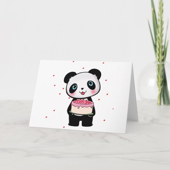 Carte Anniversaire rose Ours de panda avec passionné de  (Devant)