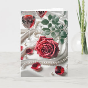 Carte Anniversaire Rose rouge et vin