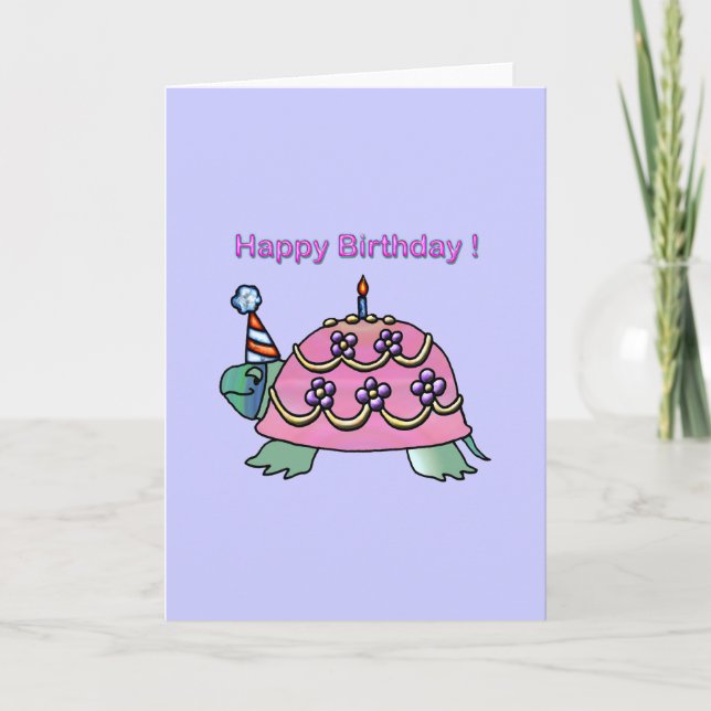 Carte Anniversaire rose Tortue 2 Anniversaire (Devant)
