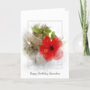 Carte Anniversaire rouge de grand-maman de fleur de