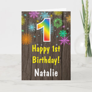 Carte Anniversaire rustique 1ère année Coloré Arc-en-cie
