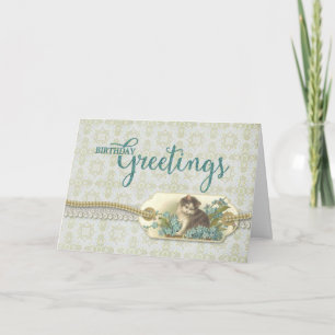 Carte Anniversaire Salutations Vintage Kitty tag