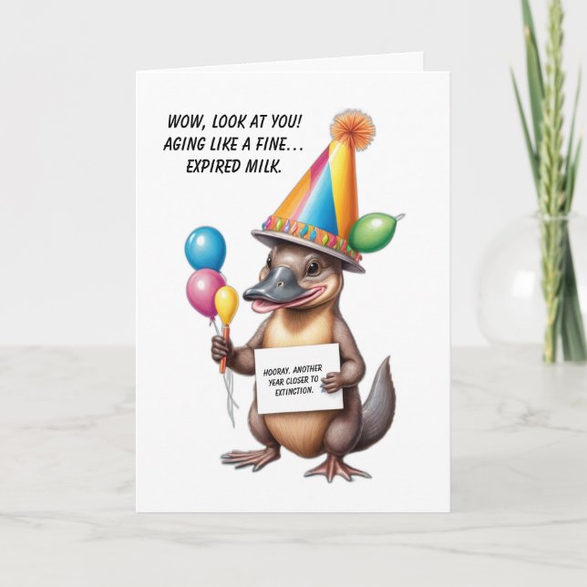 Carte Anniversaire sarcastique Surprise avec Platypus (Devant)