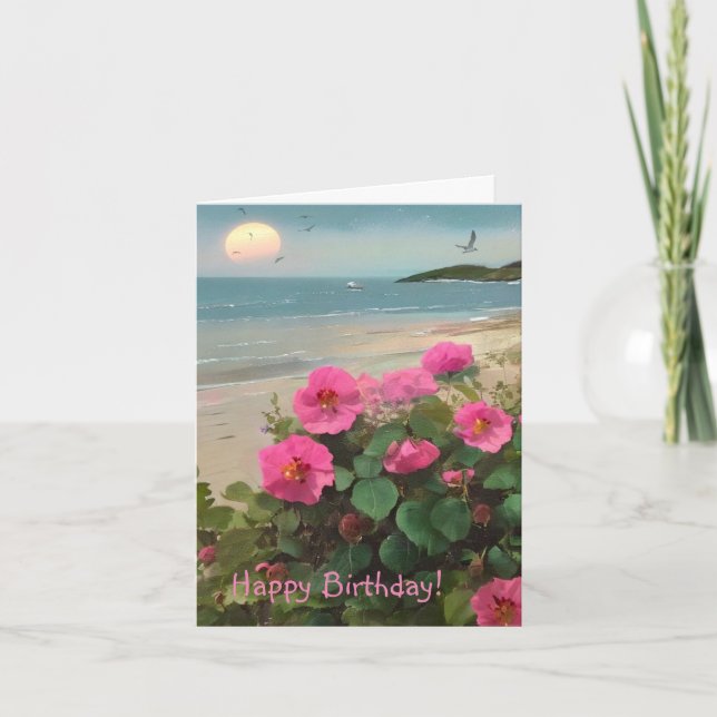 Carte Anniversaire sauvage de la plage Rose (Devant)