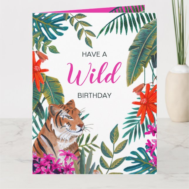 Carte Anniversaire sauvage de tigre dans la jungle (Devant)