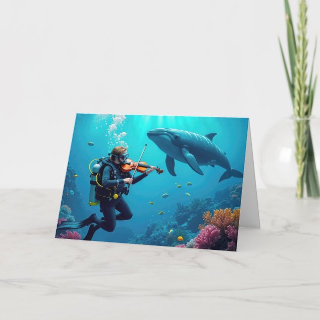 Carte Anniversaire Scuba Diver Jouer un violon (Devant)
