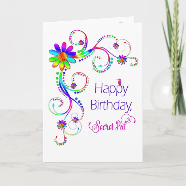 Carte Anniversaire, Secet Pal, Couleurs Abstraites Flora (Devant)