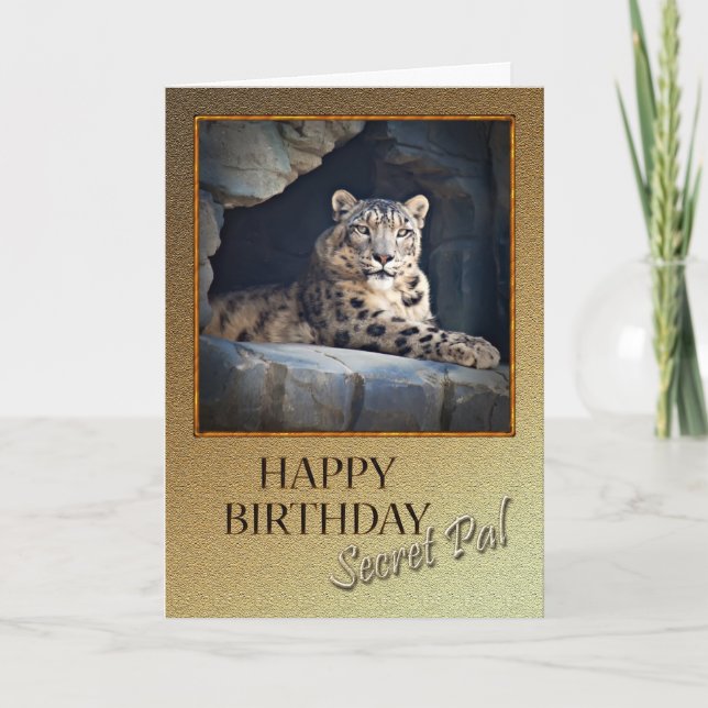 Carte Anniversaire secret avec léopard des neiges (Devant)