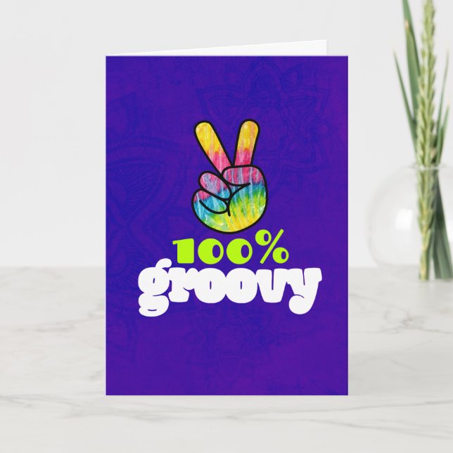 Carte Anniversaire Signe de Paix Main 100% Groovy Rainbo (Devant)
