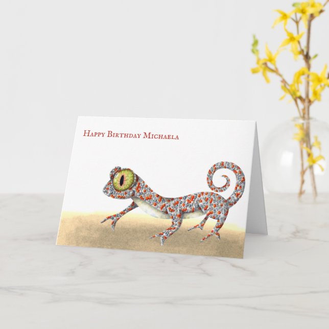 Carte Anniversaire simple de Gecko Reptile (Fleur jaune)