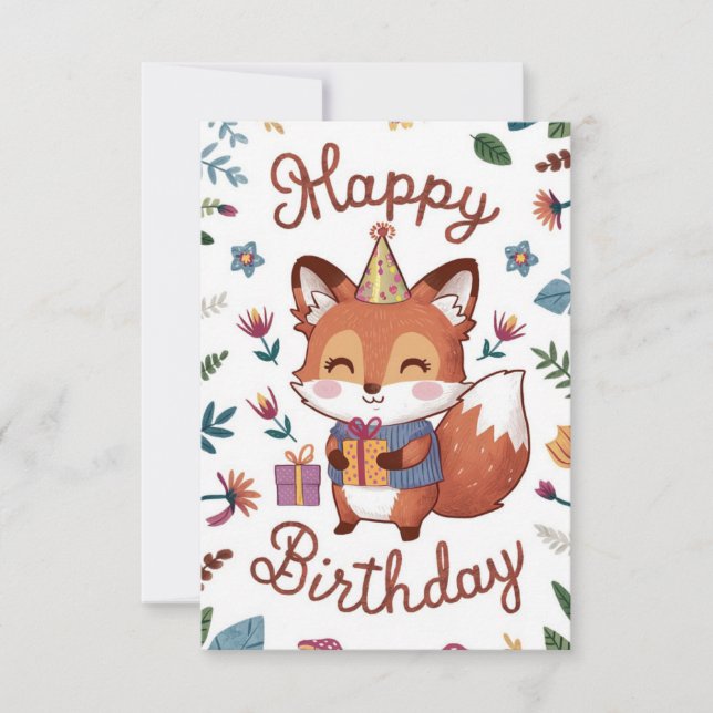 Carte Anniversaire simple de renard lunaire (Devant)