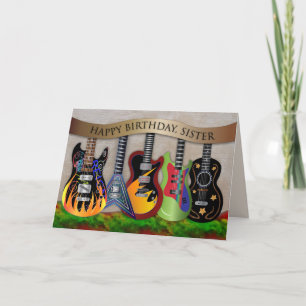 Carte Anniversaire Soeur Assortiment de Guitares colorée