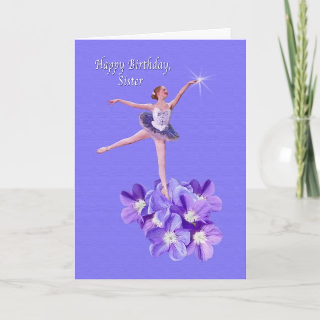 Carte Anniversaire, Soeur, Ballerina, Violets (Devant)