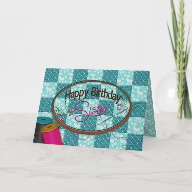 CARTE ANNIVERSAIRE - SOEUR - BRODERIE/ÉCHANGE (Devant)