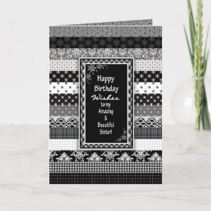 Carte Anniversaire, SOEUR, Couches d'impression noir/bla