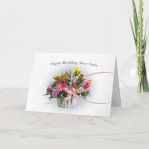 Carte Anniversaire, Soeur, Fleurs dans un panier