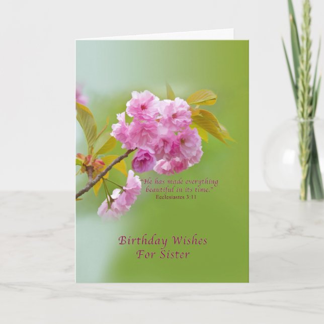 Carte Anniversaire, Soeur, Fleurs de cerisiers, Religieu (Devant)
