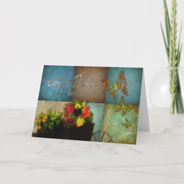 CARTE ANNIVERSAIRE - SOEUR - FLEURS DE PAYS (Devant)