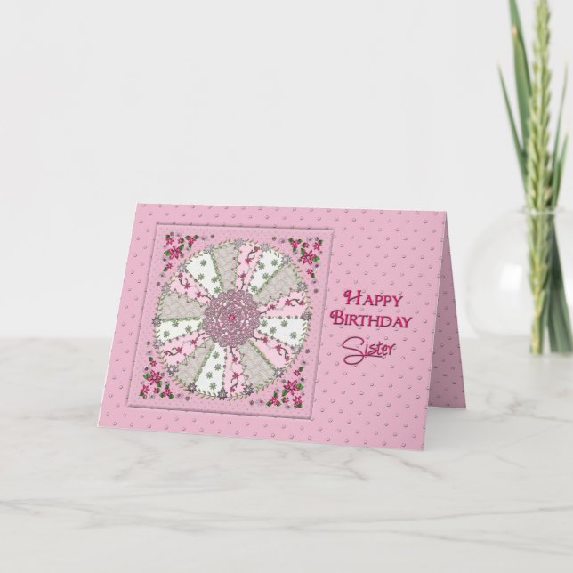 CARTE ANNIVERSAIRE - SOEUR - JOLIE EN ROSE (Devant)