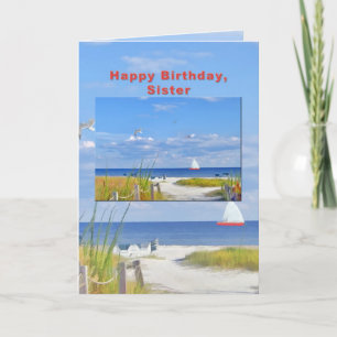 Carte Anniversaire, Soeur, Plage et Vue Océanique
