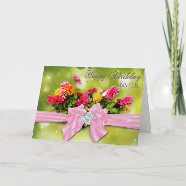 Carte Anniversaire - Soeur - Zinnias (Devant)