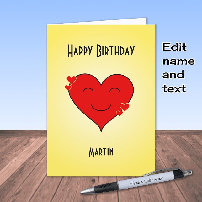 Carte Anniversaire sourire coeur texte personnalisé (Créateur téléchargé)