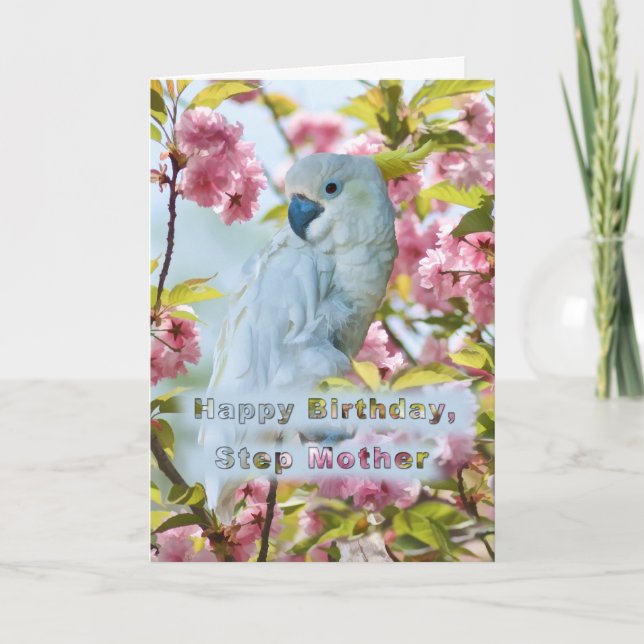 Carte Anniversaire, Step Mother, perroquet blanc dans Cr (Devant)