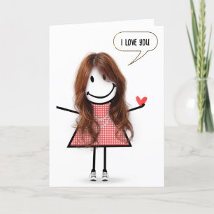 Carte Anniversaire Stick Figure Girl avec bulle vocale