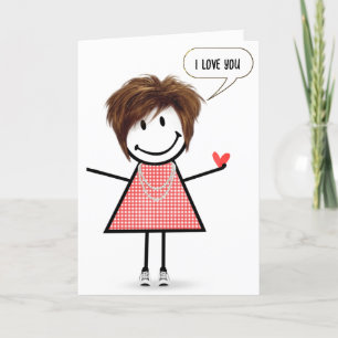 Carte Anniversaire Stick Figure Girl avec bulle vocale
