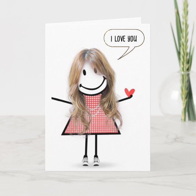 Carte Anniversaire Stick Figure Girl avec bulle vocale (Devant)