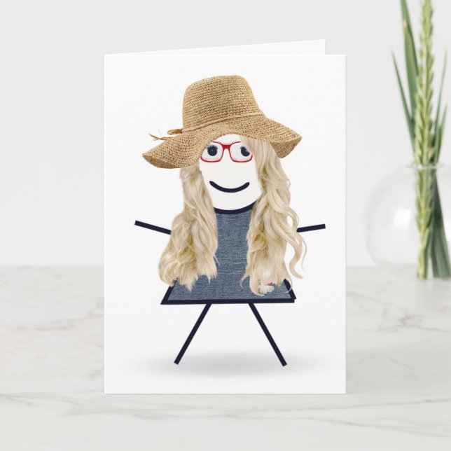Carte Anniversaire Stick Girl avec Casquette (Devant)