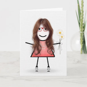 Carte Anniversaire Stick Girl avec marguerites