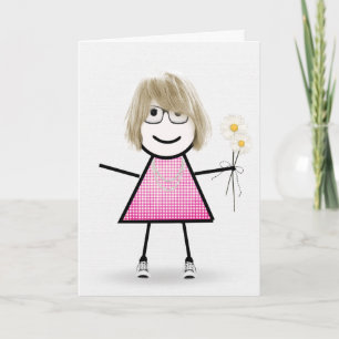 Carte Anniversaire Stick Girl avec marguerites