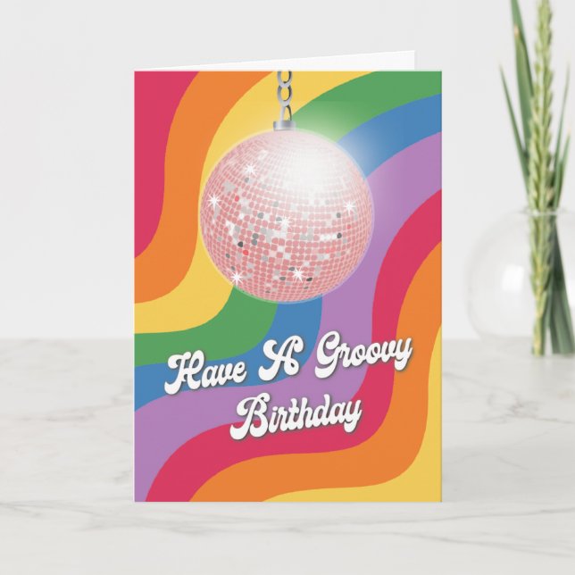 Carte Anniversaire super Disco Ball Wavy Retro Anniversa (Devant)