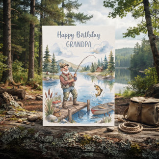 Carte Anniversaire sur le thème de la pêche pour grand-p