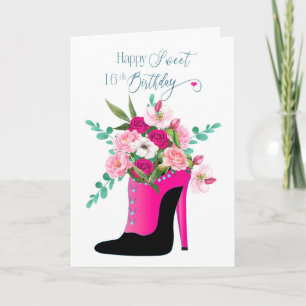 Carte Anniversaire Sweet 16th Flowers in High Heel Chaus