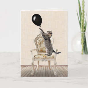 Carte Anniversaire Tabby Chat sur chaise