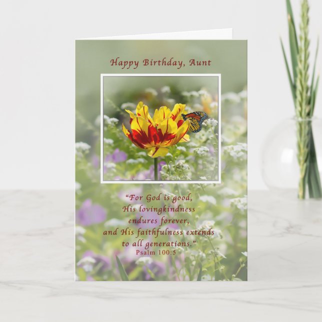 Carte Anniversaire, Tante, Tulipe et Papillon, Religieux (Devant)