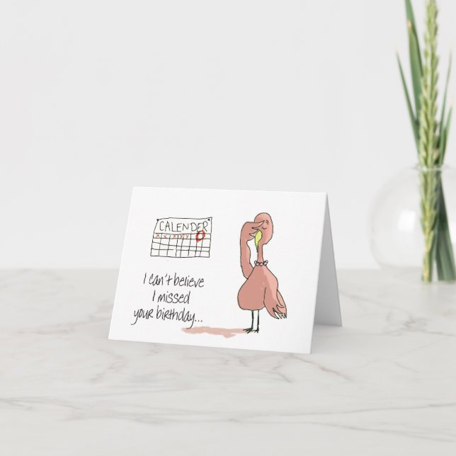 Carte Anniversaire tardif d'oiseau rose de Flamant rose (Devant)