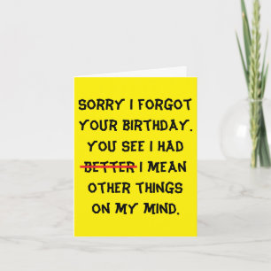 Carte anniversaire tardif et humoristique