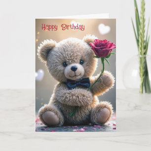 Carte Anniversaire Teddy Ours Avec Rose Rouge