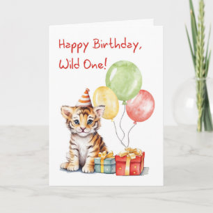 Carte Anniversaire Tigre du Bengale mignon avec Casquett