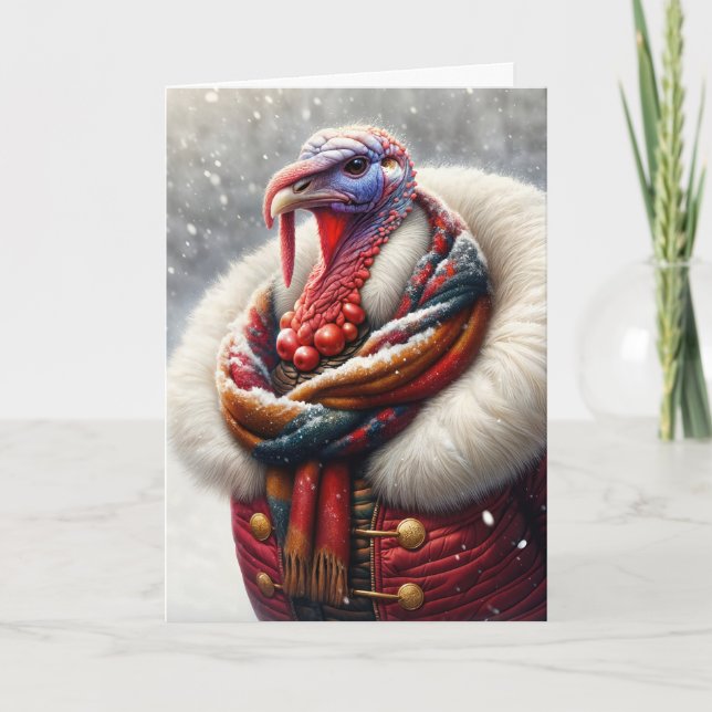 Carte Anniversaire Tom Turquie portant un manteau d'hive (Devant)