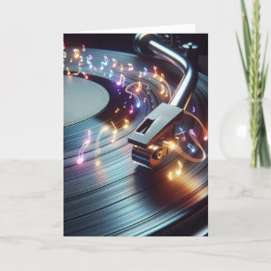 Carte Anniversaire Tourne-disque Avec Neon Music Notes